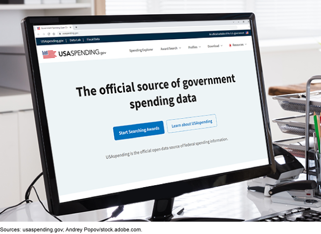 Desktop computer displaying the USASpending.gov website