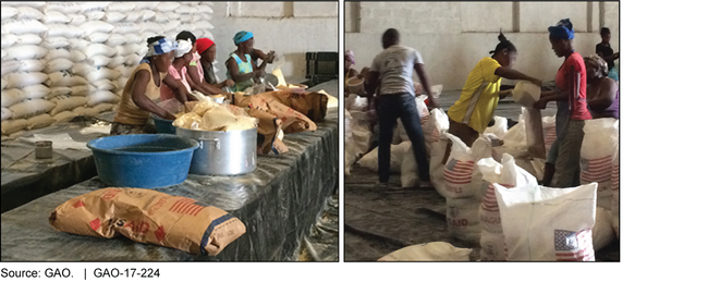 Warehouse Workers Packaging Food Aid for Beneficiaries in Haiti