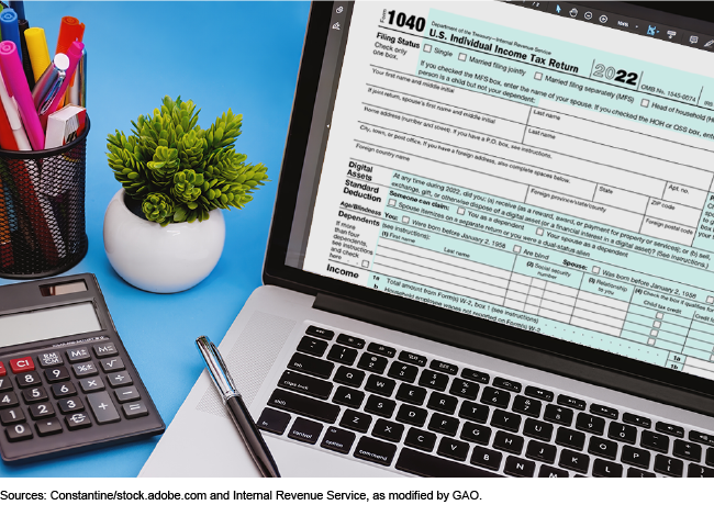 image of IRS 1040 tax form on laptop screen