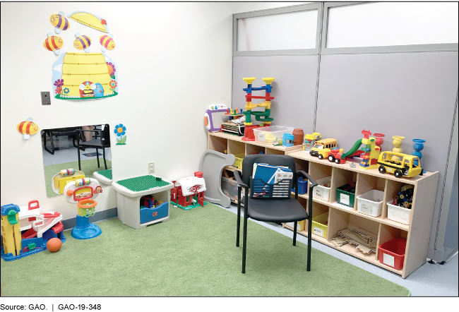 A room with children's toys stacked along the walls